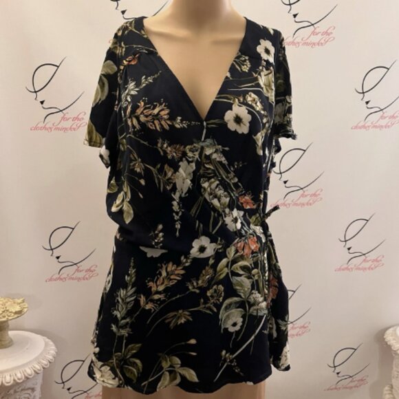 COMO Vintage. Size Large. Chiffon Flutter Sleeve Blouse. Floral. Wrap. B124 - Picture 1 of 6